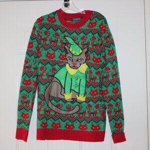33 DEGREES - ANGRY CAT Christmas sweater size Small